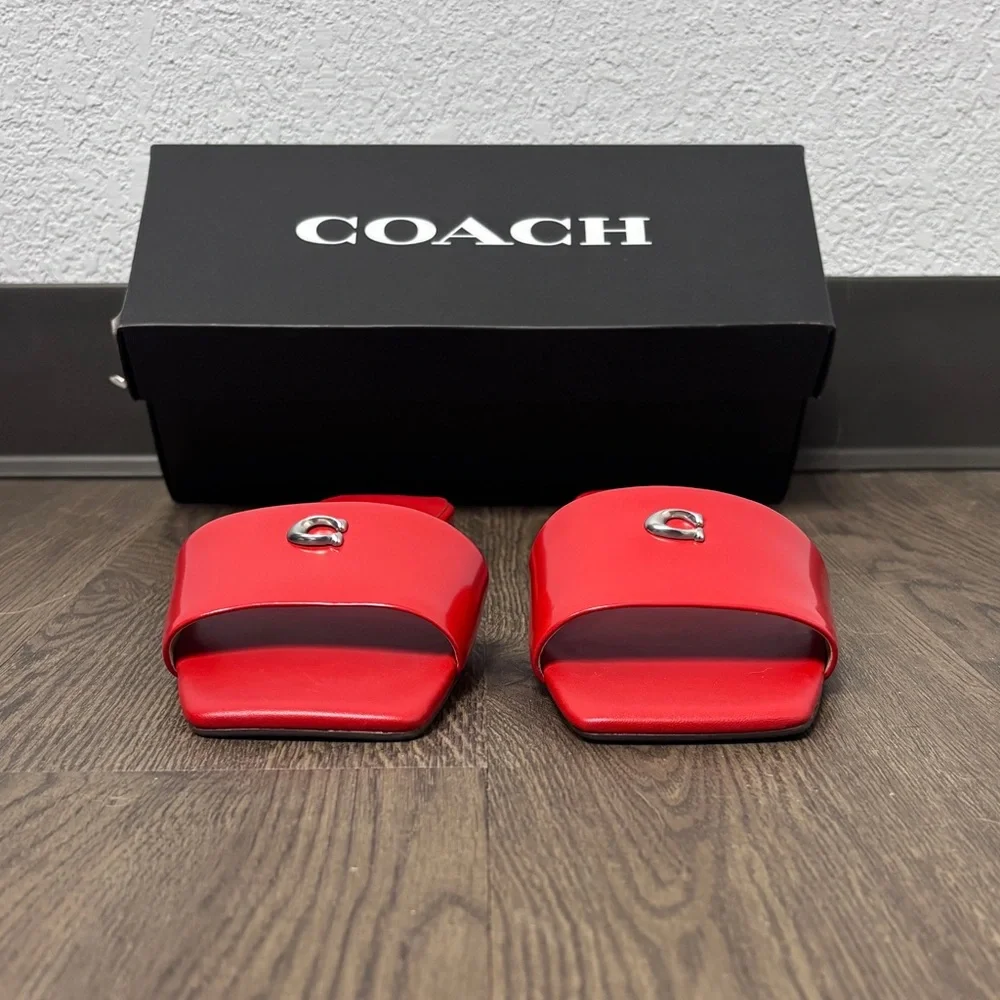 NWT & Box Coach W’s Sz 9 Sculpted C Flat Slip-On Sandals in Sport Red - Picture 3 of 15